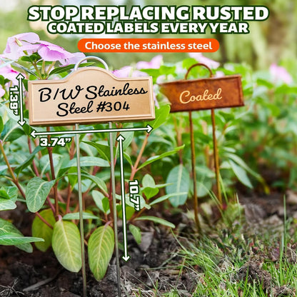 Metal Plant Labels Stainless Steel 304, Weatherproof Garden Label Tall Markers 25 Pack for Outdoor Plants Vegetables Herb Seedlings Flowers with a Pen, Label Area 3.74'' x 1.39'' Height 10.75 Inch