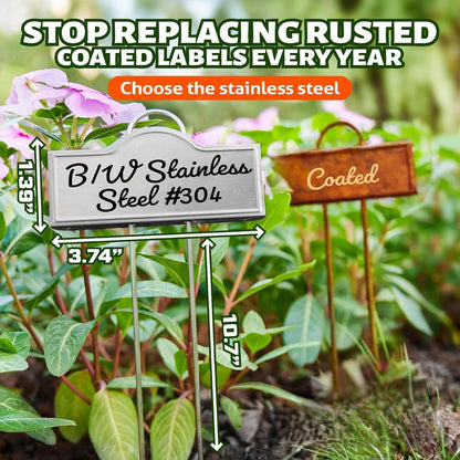 Metal Plant Labels Stainless Steel 304, Weatherproof Garden Label Tall Markers 25 Pack for Outdoor Plants Vegetables Herb Seedlings Flowers with a Pen, Label Area 3.74'' x 1.39'' Height 10.75 Inch