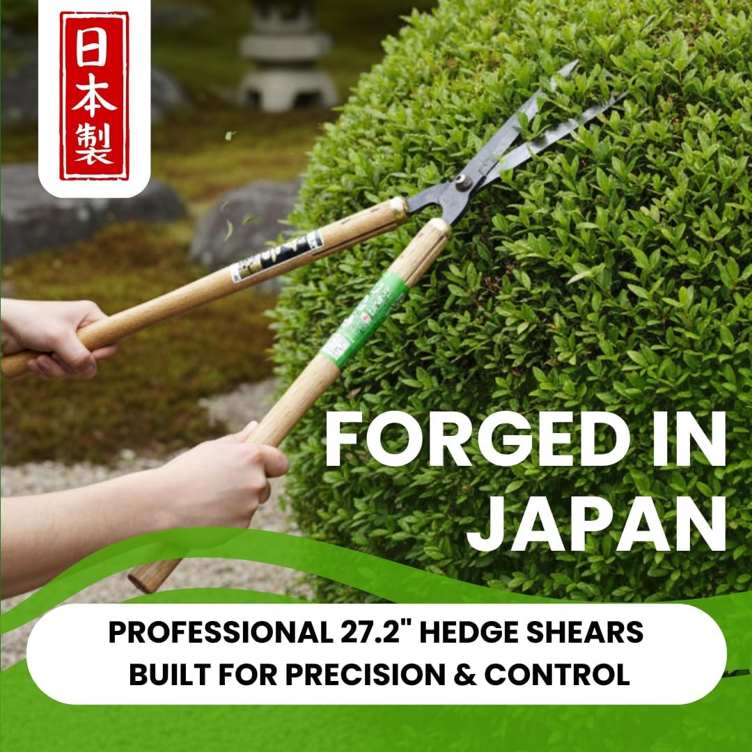 Fujiwara Japanese Hedge Shears 27.2 in (690 mm), Forged Garden Clippers with White Oak Handles, Precision Trimming Shears for Hedges, Shrubs & Landscaping