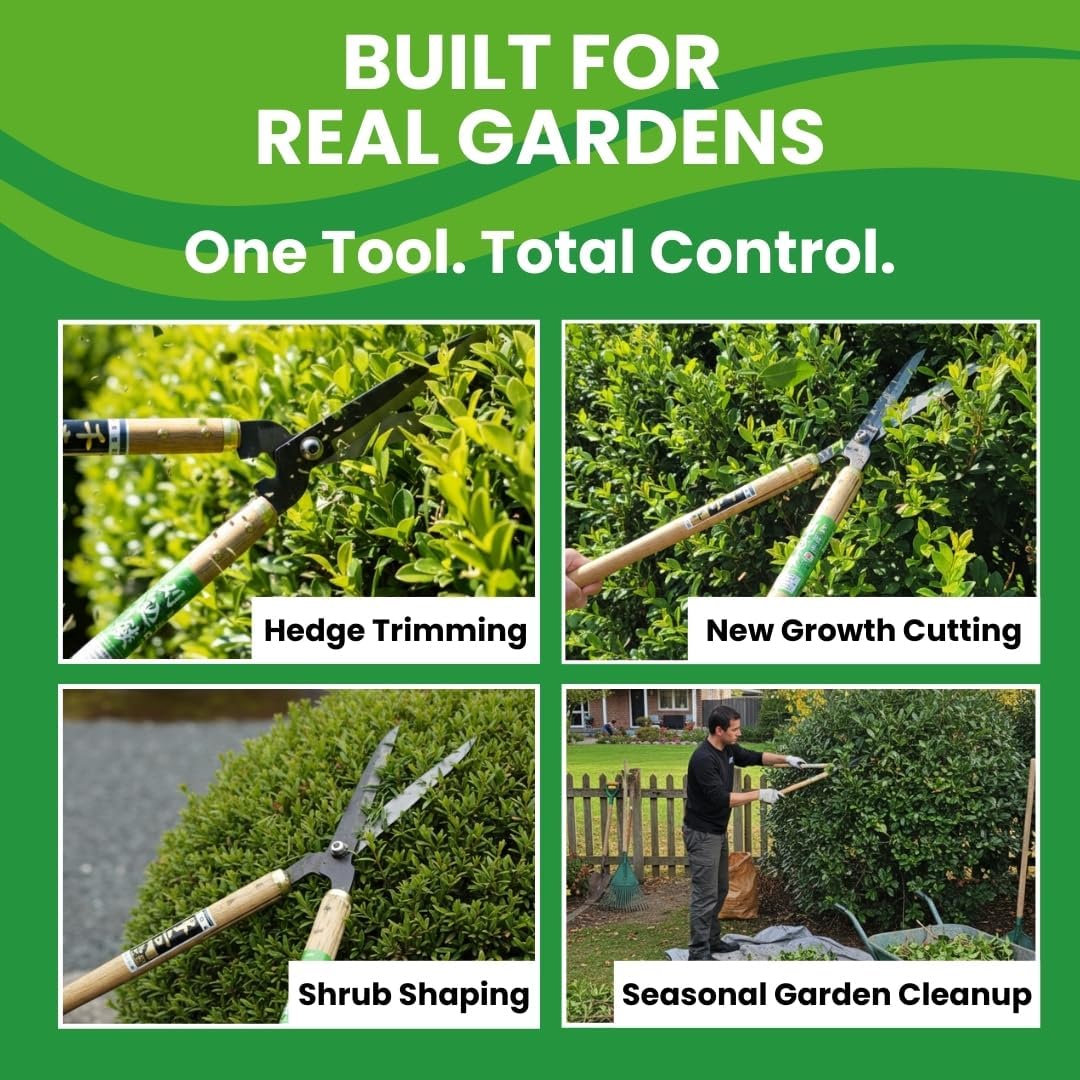 Fujiwara Japanese Hedge Shears 27.2 in (690 mm), Forged Garden Clippers with White Oak Handles, Precision Trimming Shears for Hedges, Shrubs & Landscaping