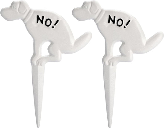 2 Pack Heavy Duty Cast Iron Dog Shaped No Pooping Yard Sign Stake