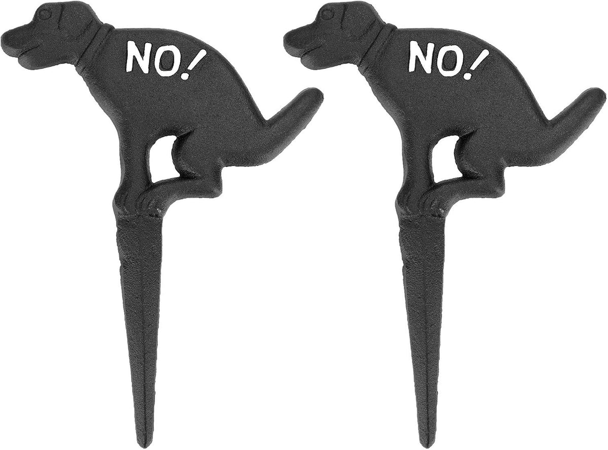 2 Pack Heavy Duty Cast Iron Dog Shaped No Pooping Yard Sign Stake
