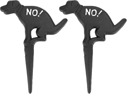 2 Pack Heavy Duty Cast Iron Dog Shaped No Pooping Yard Sign Stake