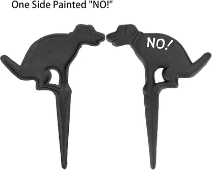 2 Pack Heavy Duty Cast Iron Dog Shaped No Pooping Yard Sign Stake