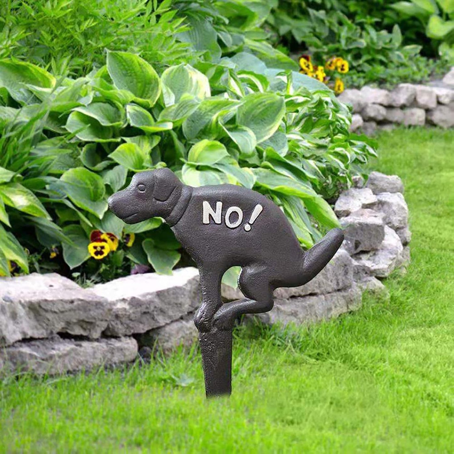 2 Pack Heavy Duty Cast Iron Dog Shaped No Pooping Yard Sign Stake