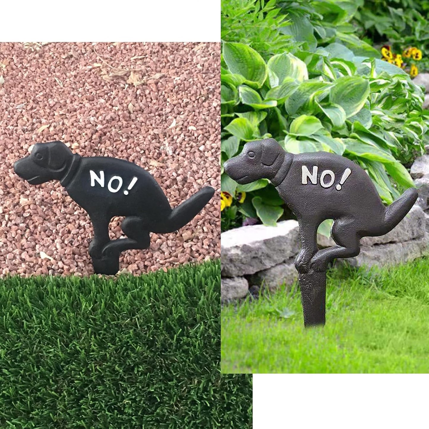 2 Pack Heavy Duty Cast Iron Dog Shaped No Pooping Yard Sign Stake