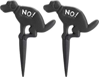 2 Pack Heavy Duty Cast Iron Dog Shaped No Pooping Yard Sign Stake