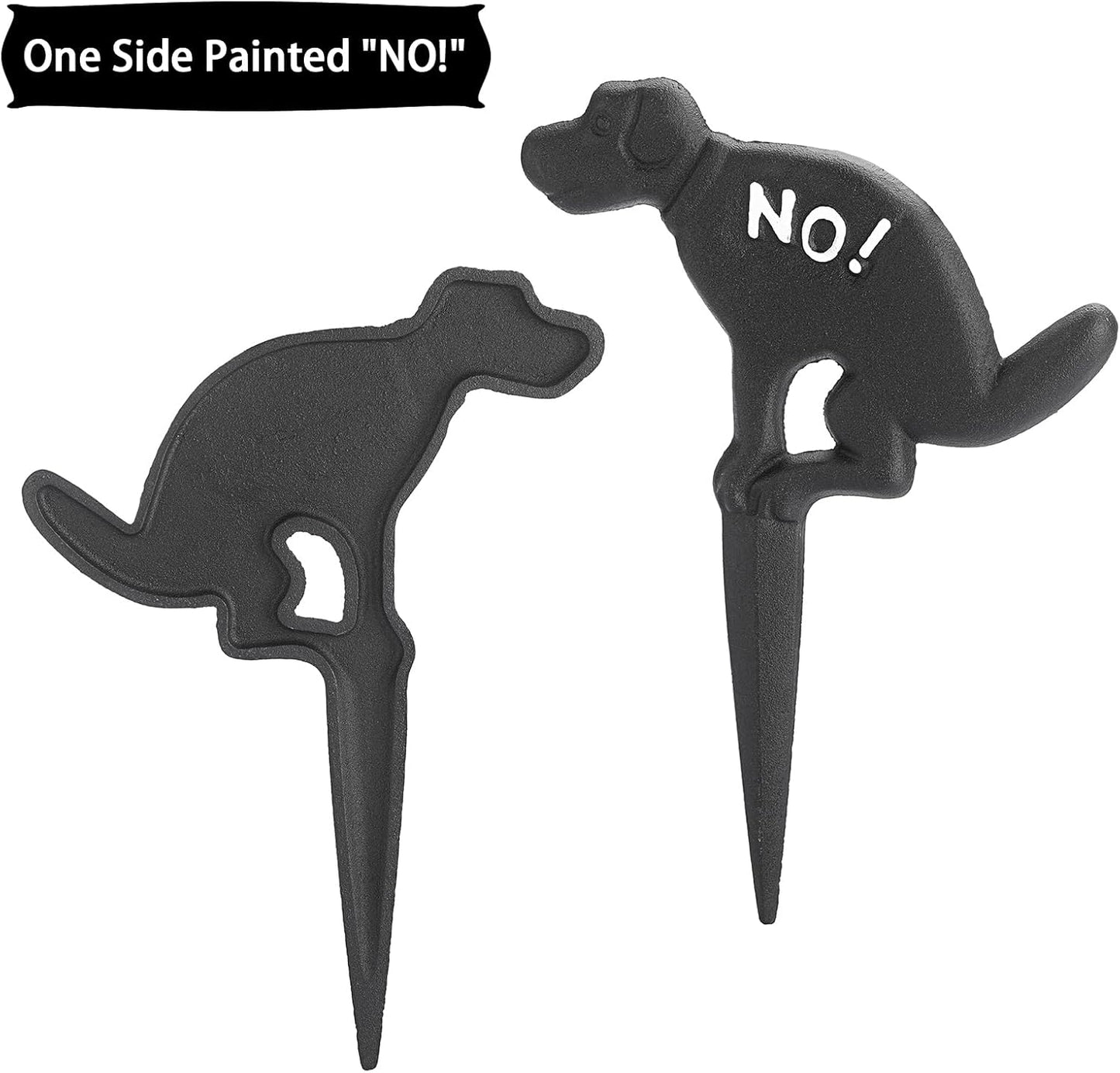 2 Pack Heavy Duty Cast Iron Dog Shaped No Pooping Yard Sign Stake