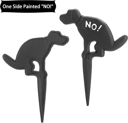 2 Pack Heavy Duty Cast Iron Dog Shaped No Pooping Yard Sign Stake
