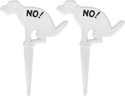 2 Pack Heavy Duty Cast Iron Dog Shaped No Pooping Yard Sign Stake
