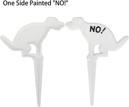 2 Pack Heavy Duty Cast Iron Dog Shaped No Pooping Yard Sign Stake