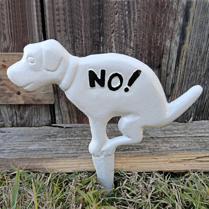 2 Pack Heavy Duty Cast Iron Dog Shaped No Pooping Yard Sign Stake