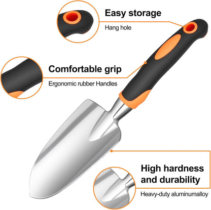 Garden Tool Set, 4Pcs Aluminum Heavy Duty Gardening Tool Set, Include Shovel, Transplant Trowel, Hand Cultivator and Shear with Rubberiz NonSlip Ergonomic Handle, Gardening Kit for Women Men