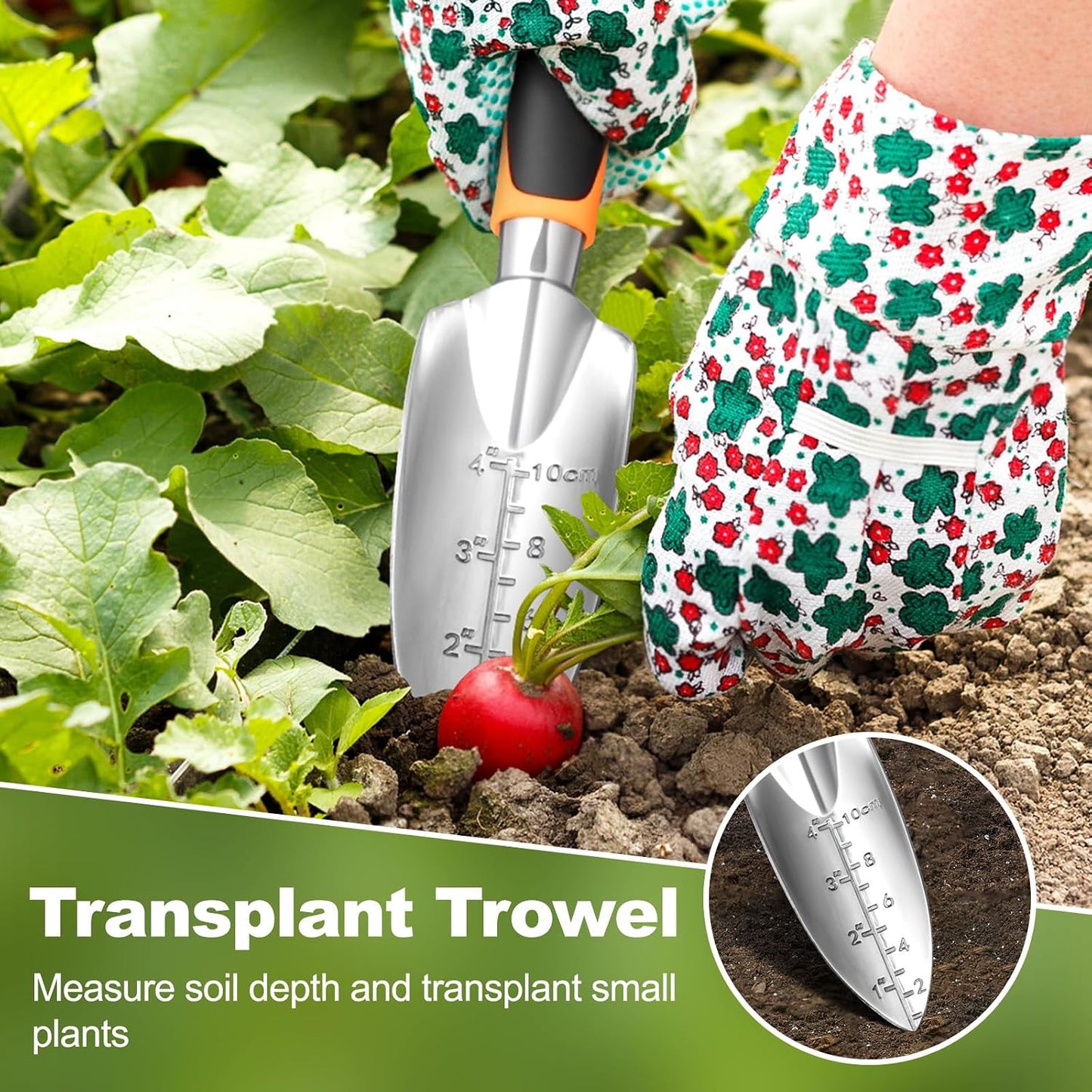 Garden Tool Set, 4Pcs Aluminum Heavy Duty Gardening Tool Set, Include Shovel, Transplant Trowel, Hand Cultivator and Shear with Rubberiz NonSlip Ergonomic Handle, Gardening Kit for Women Men