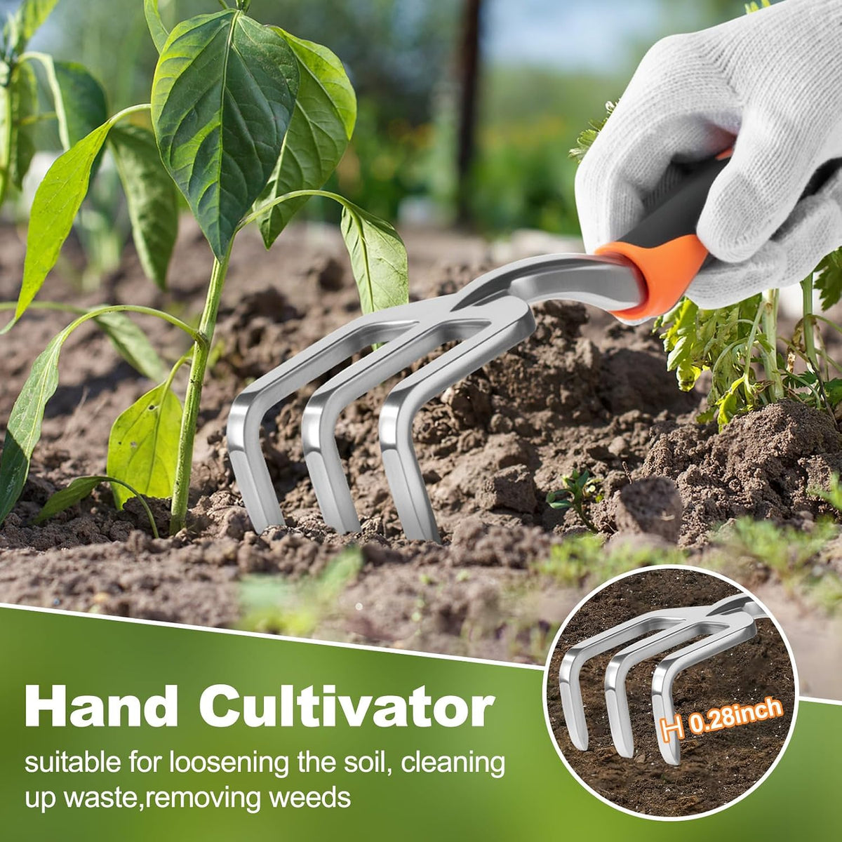Garden Tool Set, 4Pcs Aluminum Heavy Duty Gardening Tool Set, Include Shovel, Transplant Trowel, Hand Cultivator and Shear with Rubberiz NonSlip Ergonomic Handle, Gardening Kit for Women Men