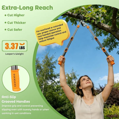 24"-42" Extendable Lopper, Heavy-Duty Tree Trimmer with SK5 Steel Blade, Telescopic Branch Cutter for 1.8" Thick Branches