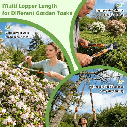24"-42" Extendable Lopper, Heavy-Duty Tree Trimmer with SK5 Steel Blade, Telescopic Branch Cutter for 1.8" Thick Branches