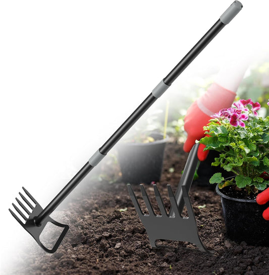 Garden Hoe, 60 Inch Adjustable 2-in-1 Hoe Garden Tool, Sharp Blade for Weeding & Soil Loosening in Garden & Yard
