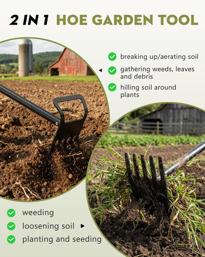 Garden Hoe, 60 Inch Adjustable 2-in-1 Hoe Garden Tool, Sharp Blade for Weeding & Soil Loosening in Garden & Yard