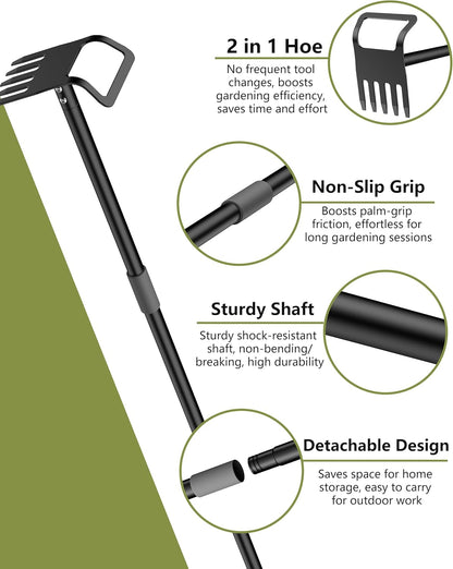 Garden Hoe, 60 Inch Adjustable 2-in-1 Hoe Garden Tool, Sharp Blade for Weeding & Soil Loosening in Garden & Yard