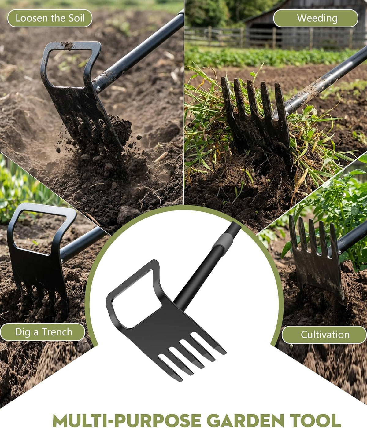 Garden Hoe, 60 Inch Adjustable 2-in-1 Hoe Garden Tool, Sharp Blade for Weeding & Soil Loosening in Garden & Yard