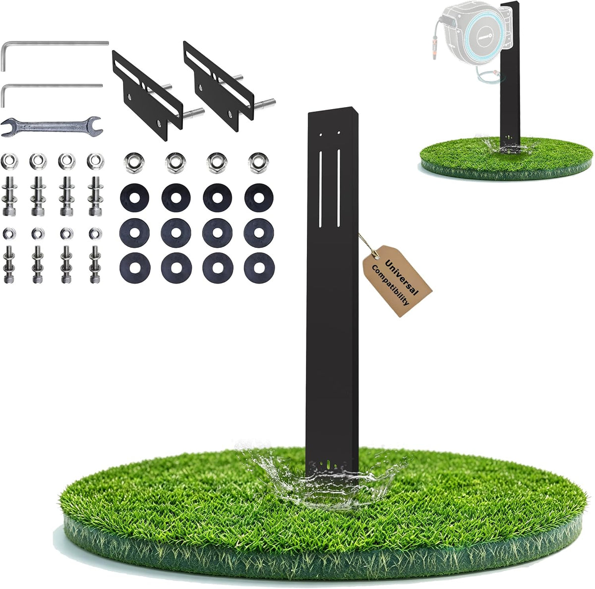 Retractable Garden Hose Reel Mounting Post, Universal Retractable Garden Hose Reel Stand,Compatible with All Wall-Mounted Reels
