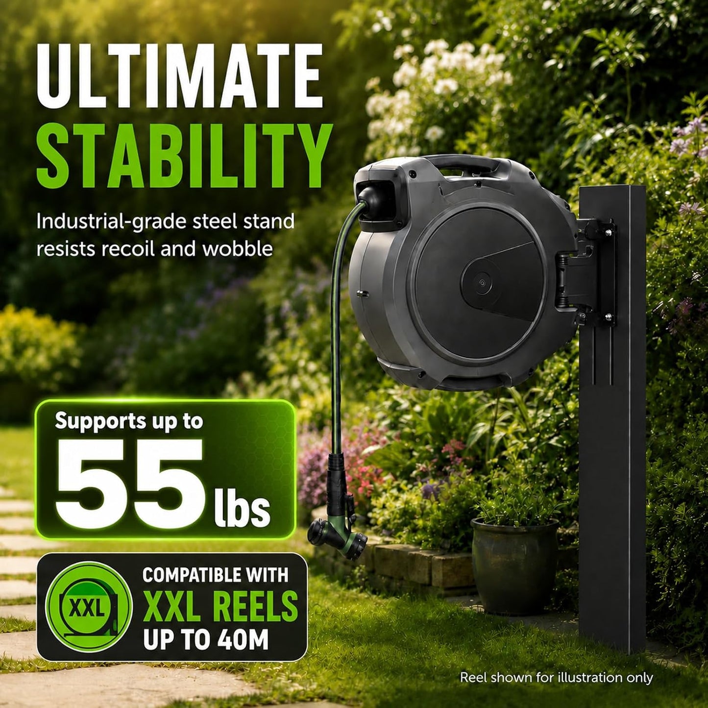 Retractable Garden Hose Reel Mounting Post, Universal Retractable Garden Hose Reel Stand,Compatible with All Wall-Mounted Reels