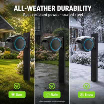 Retractable Garden Hose Reel Mounting Post, Universal Retractable Garden Hose Reel Stand,Compatible with All Wall-Mounted Reels