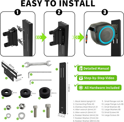Retractable Garden Hose Reel Mounting Post, Universal Retractable Garden Hose Reel Stand,Compatible with All Wall-Mounted Reels