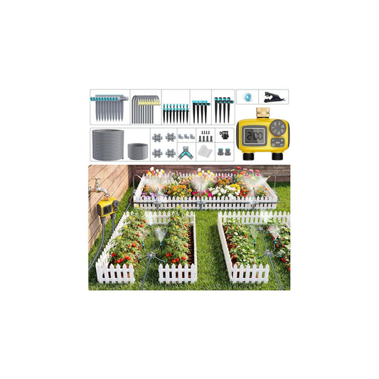 172FT Drip Irrigation System Kit with 2 Zone Water Timer for Garden