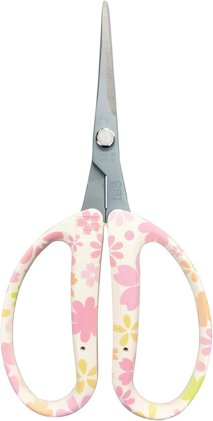 CHIKAMASA CRI-550SRF(Cherry Blossom), The Specialty Trimming Precise Scissors, Stainless Steel with Fluorine Coating, Curved Blade for Trimming, harvesting vegetables and fruit. (Cherry Blossom)