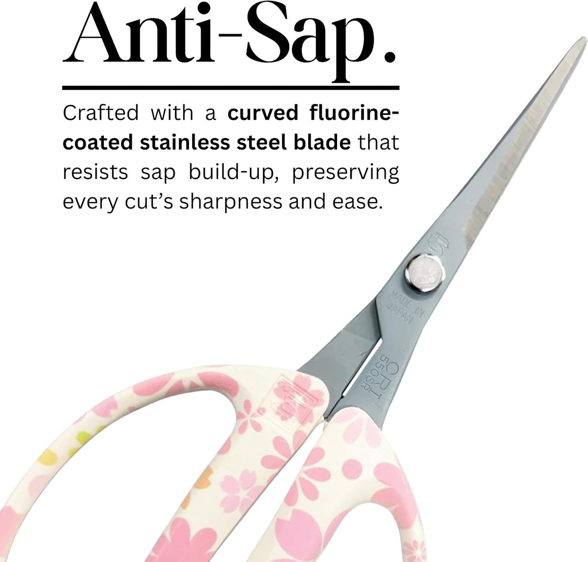 CHIKAMASA CRI-550SRF(Cherry Blossom), The Specialty Trimming Precise Scissors, Stainless Steel with Fluorine Coating, Curved Blade for Trimming, harvesting vegetables and fruit. (Cherry Blossom)