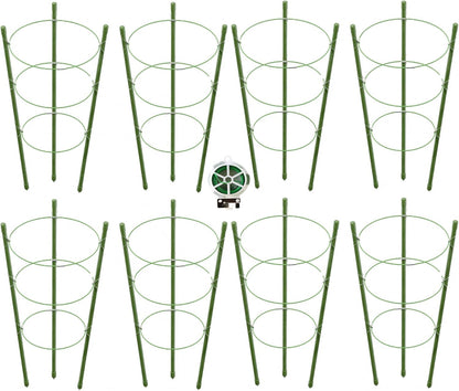 8 Pack Tomato Cage, 18 inches Plant Support Cages for Garden, Upgrade Garden Plant Stakes with Adjustable Rings, Plants Trellis for Tomato, Flower, Climbing Plants, with Twist Tie