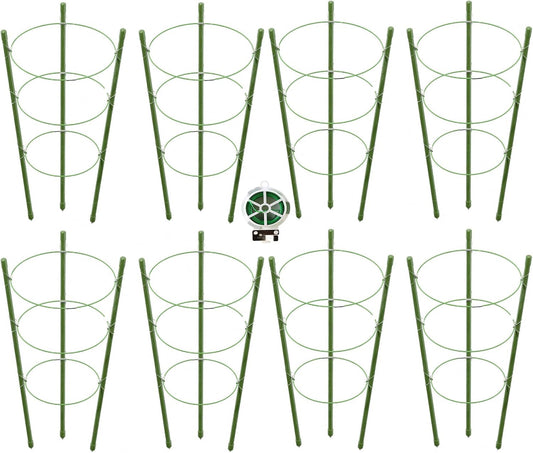 8 Pack Tomato Cage, 18 inches Plant Support Cages for Garden, Upgrade Garden Plant Stakes with Adjustable Rings, Plants Trellis for Tomato, Flower, Climbing Plants, with Twist Tie