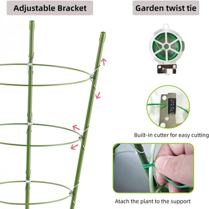 8 Pack Tomato Cage, 18 inches Plant Support Cages for Garden, Upgrade Garden Plant Stakes with Adjustable Rings, Plants Trellis for Tomato, Flower, Climbing Plants, with Twist Tie