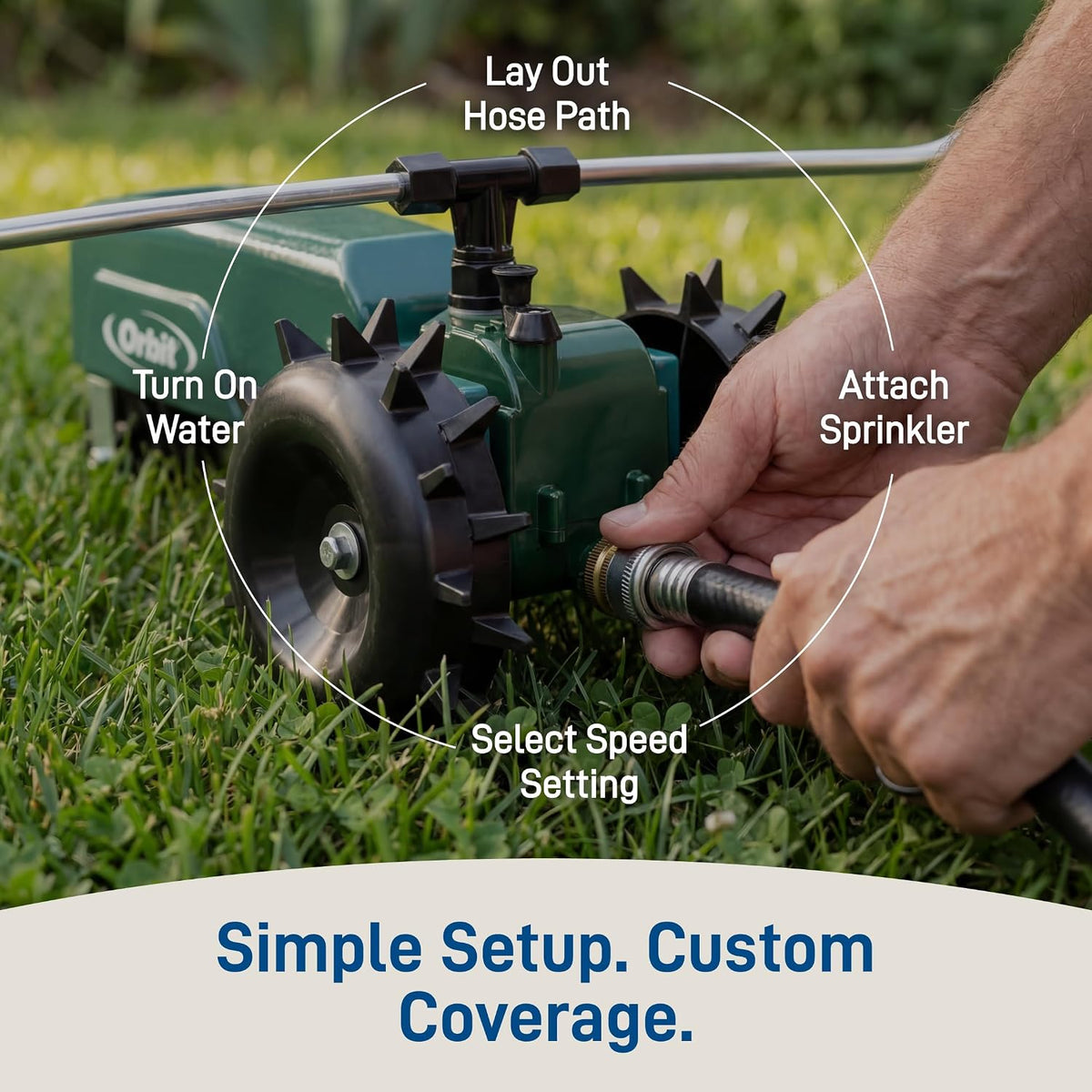 Traveling Tractor Water Sprinkler - Self-Propelled Traveling Sprinkler for Wide Lawn Coverage - Cast-Iron Body with Adjustable Coverage - Three-Speed - Automatic Shut Off - 58322