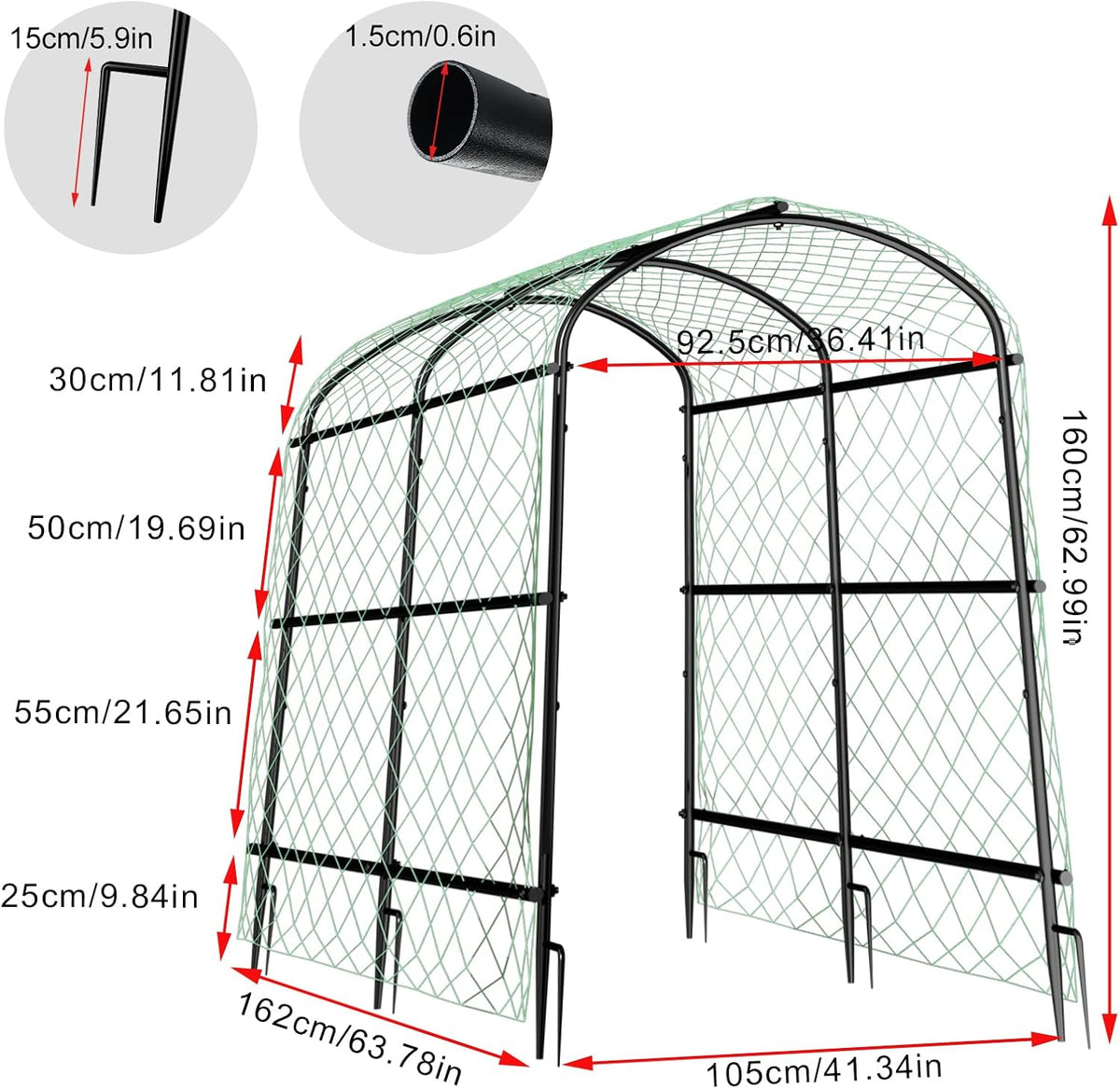 87inch Garden Trellis Arch: for Climbing Plants with Net Metal