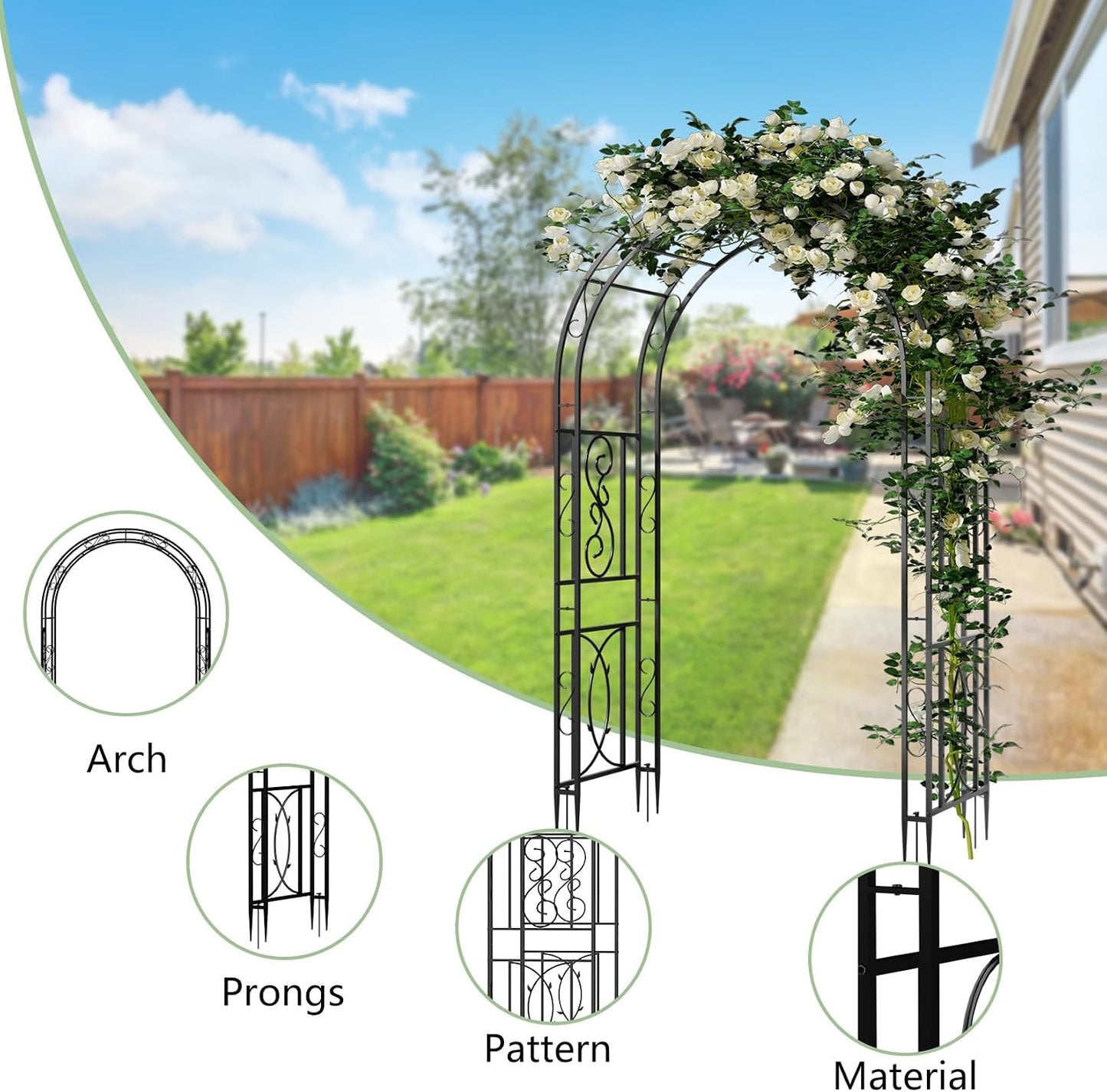 87inch Garden Trellis Arch: for Climbing Plants with Net Metal