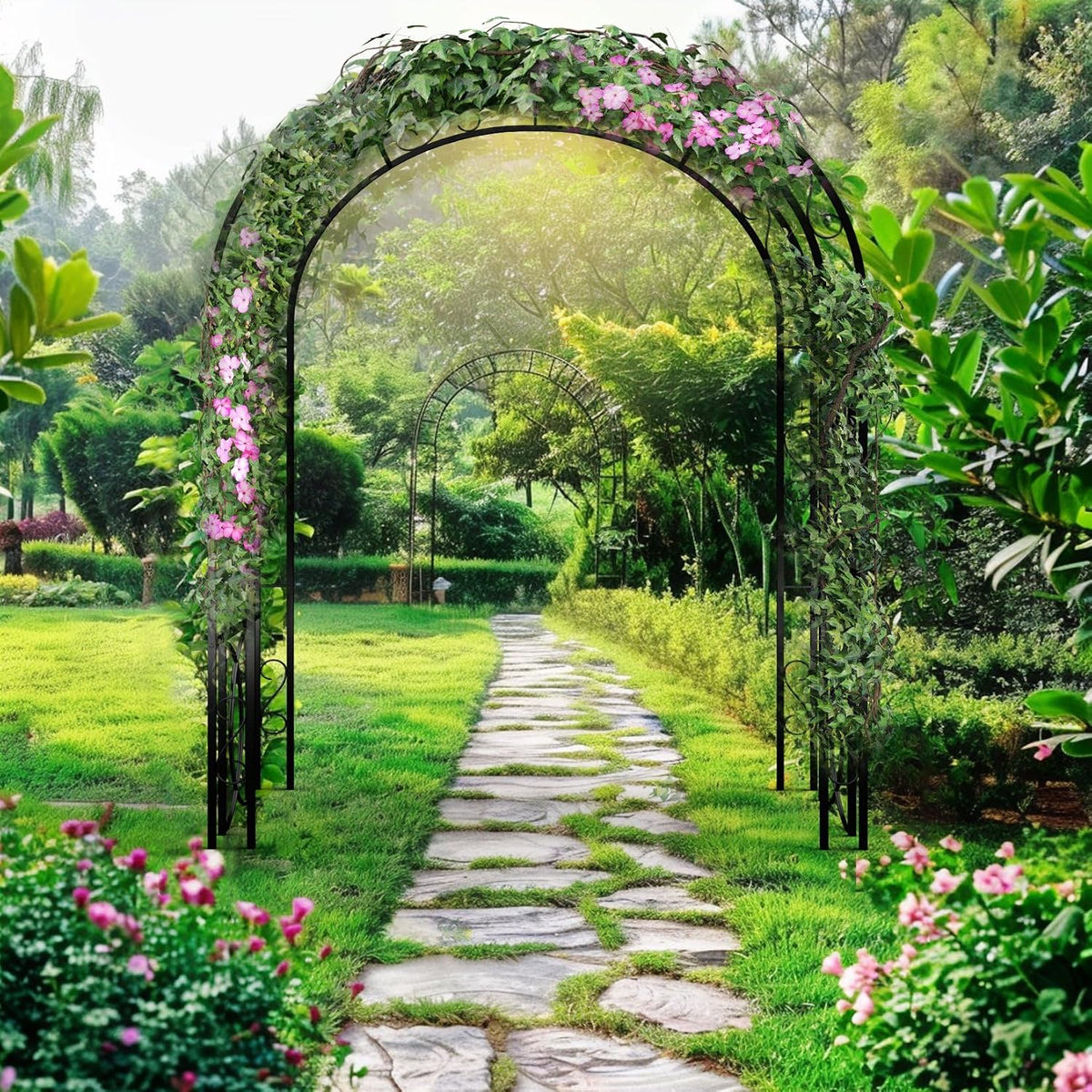 87inch Garden Trellis Arch: for Climbing Plants with Net Metal