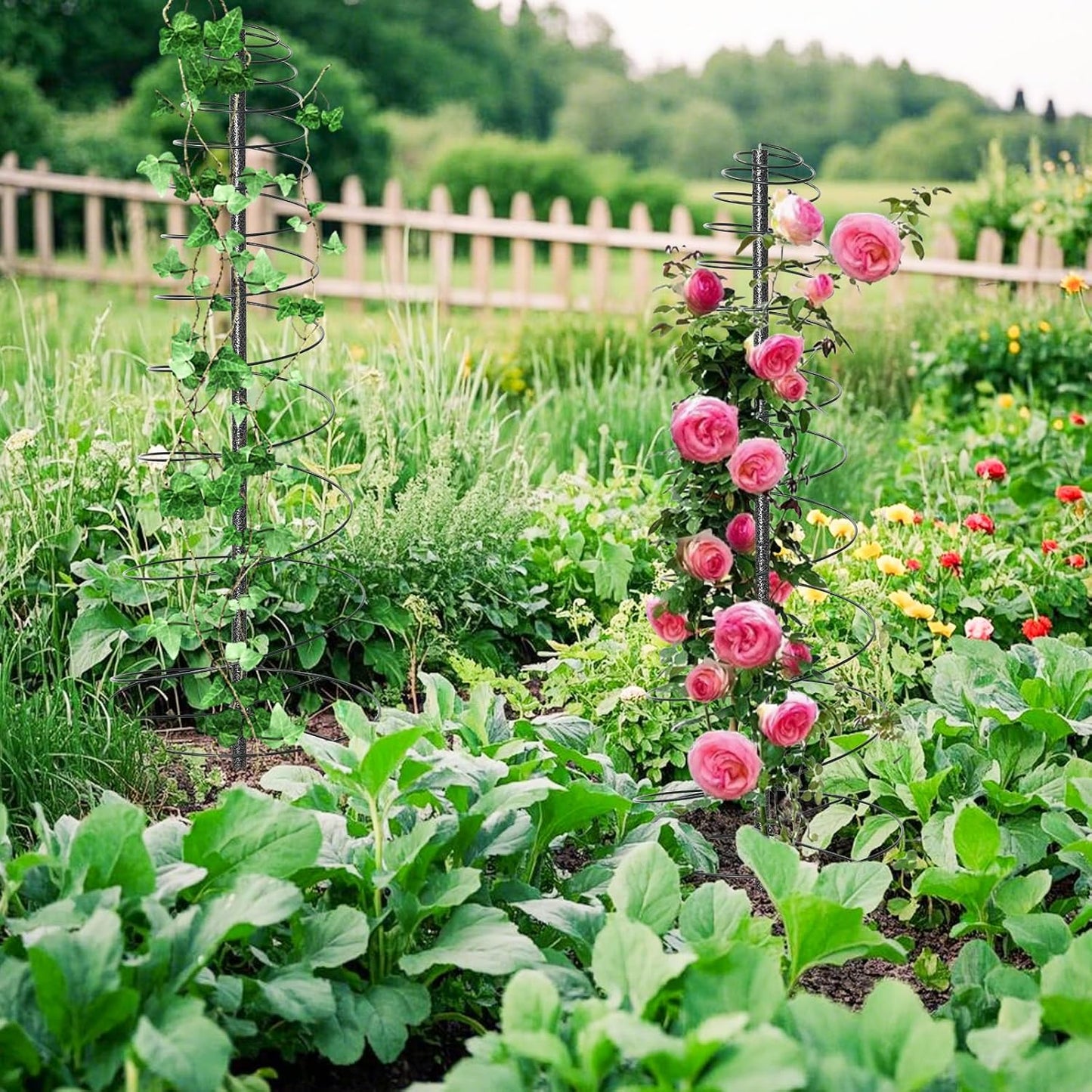 Outdoor Metal Trellis for Climbing Plants, Heavy Duty Rustproof Garden Trellis 60inch, Sturdy Plant Support for Roses, Ivy, Tomatoes, Cucumbers, Flowers 2pcs Black