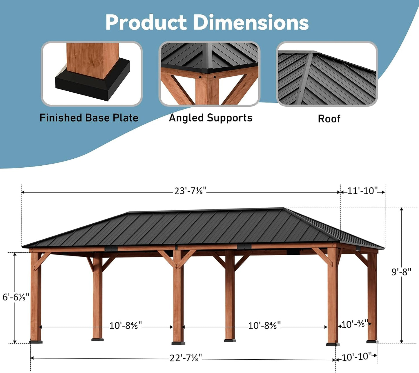 Big Leaf 12'x16' Wood Gazebo with Galvanized Steel Roof - Hardtop Gazebo with Cedar Frame Permanent Hardtop Pavilion with Mosquito Netting & Curtains for Garden, Backyard