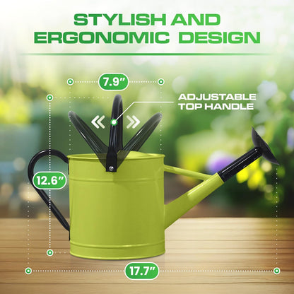 Metal Watering Can Outdoor 1 Gallon, Flower Plant Gardening Garden Large Green Watering Can Pot, Galvanized Steel Handles - Removable Spray Spout, Green
