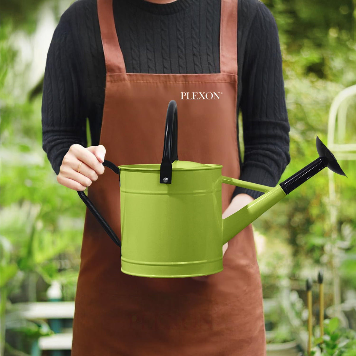Metal Watering Can Outdoor 1 Gallon, Flower Plant Gardening Garden Large Green Watering Can Pot, Galvanized Steel Handles - Removable Spray Spout, Green