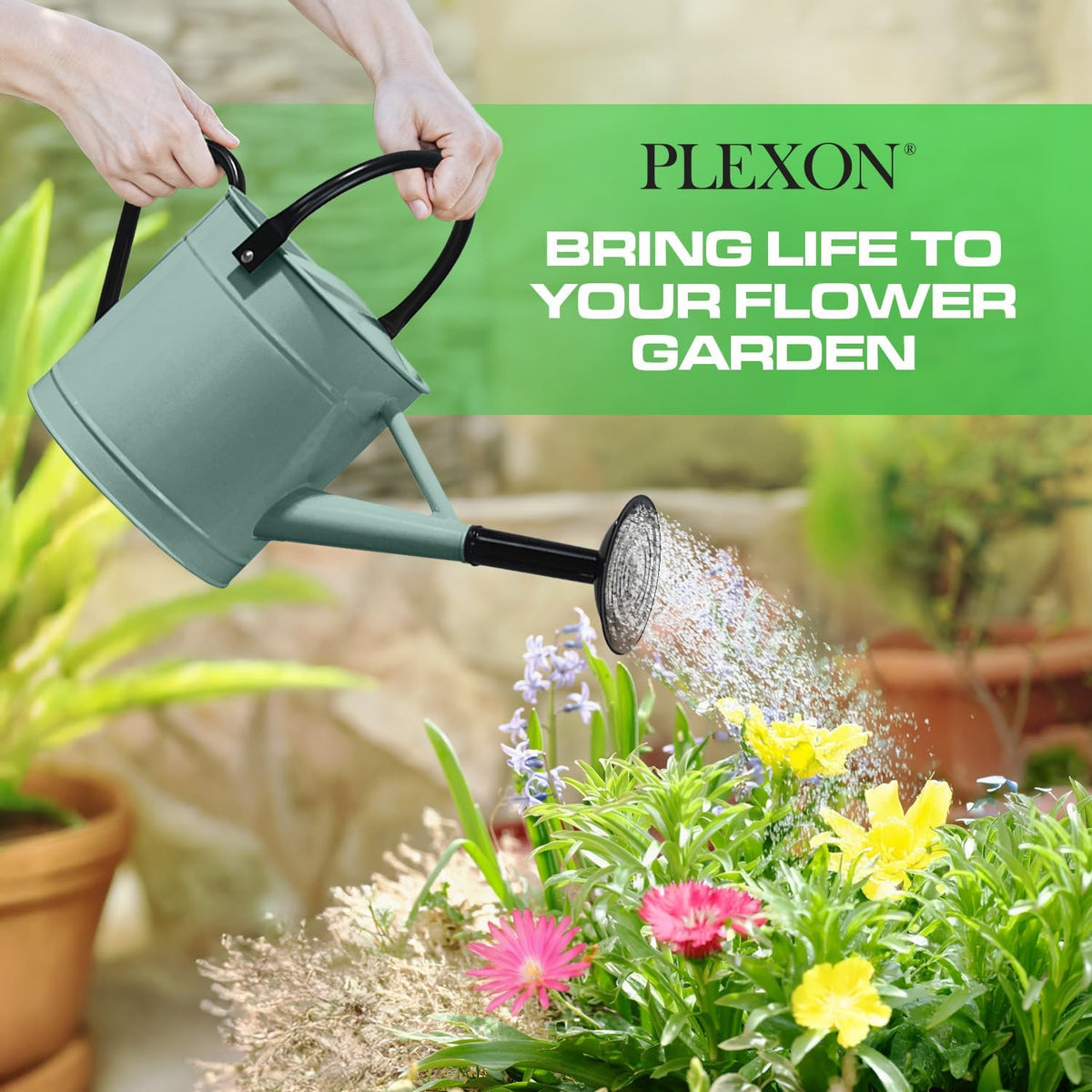 Metal Watering Can Outdoor 1 Gallon, Flower Plant Gardening Garden Large Green Watering Can Pot, Galvanized Steel Handles - Removable Spray Spout, Green
