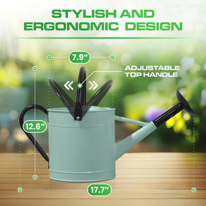 Metal Watering Can Outdoor 1 Gallon, Flower Plant Gardening Garden Large Green Watering Can Pot, Galvanized Steel Handles - Removable Spray Spout, Green