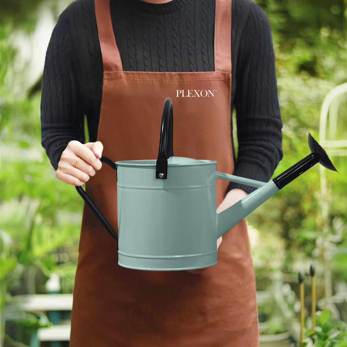 Metal Watering Can Outdoor 1 Gallon, Flower Plant Gardening Garden Large Green Watering Can Pot, Galvanized Steel Handles - Removable Spray Spout, Green