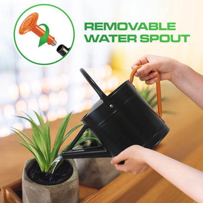Metal Watering Can Outdoor 1 Gallon, Flower Plant Gardening Garden Large Green Watering Can Pot, Galvanized Steel Handles - Removable Spray Spout, Green