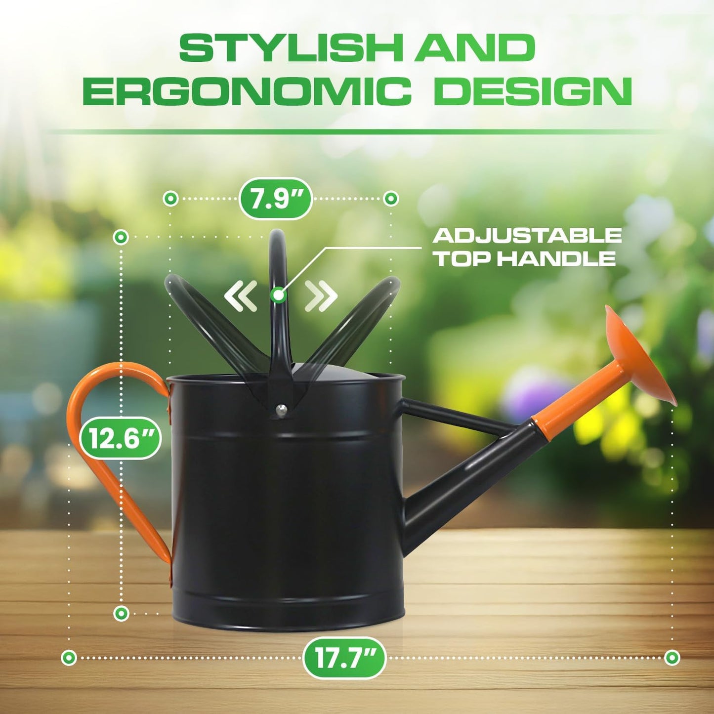 Metal Watering Can Outdoor 1 Gallon, Flower Plant Gardening Garden Large Green Watering Can Pot, Galvanized Steel Handles - Removable Spray Spout, Green