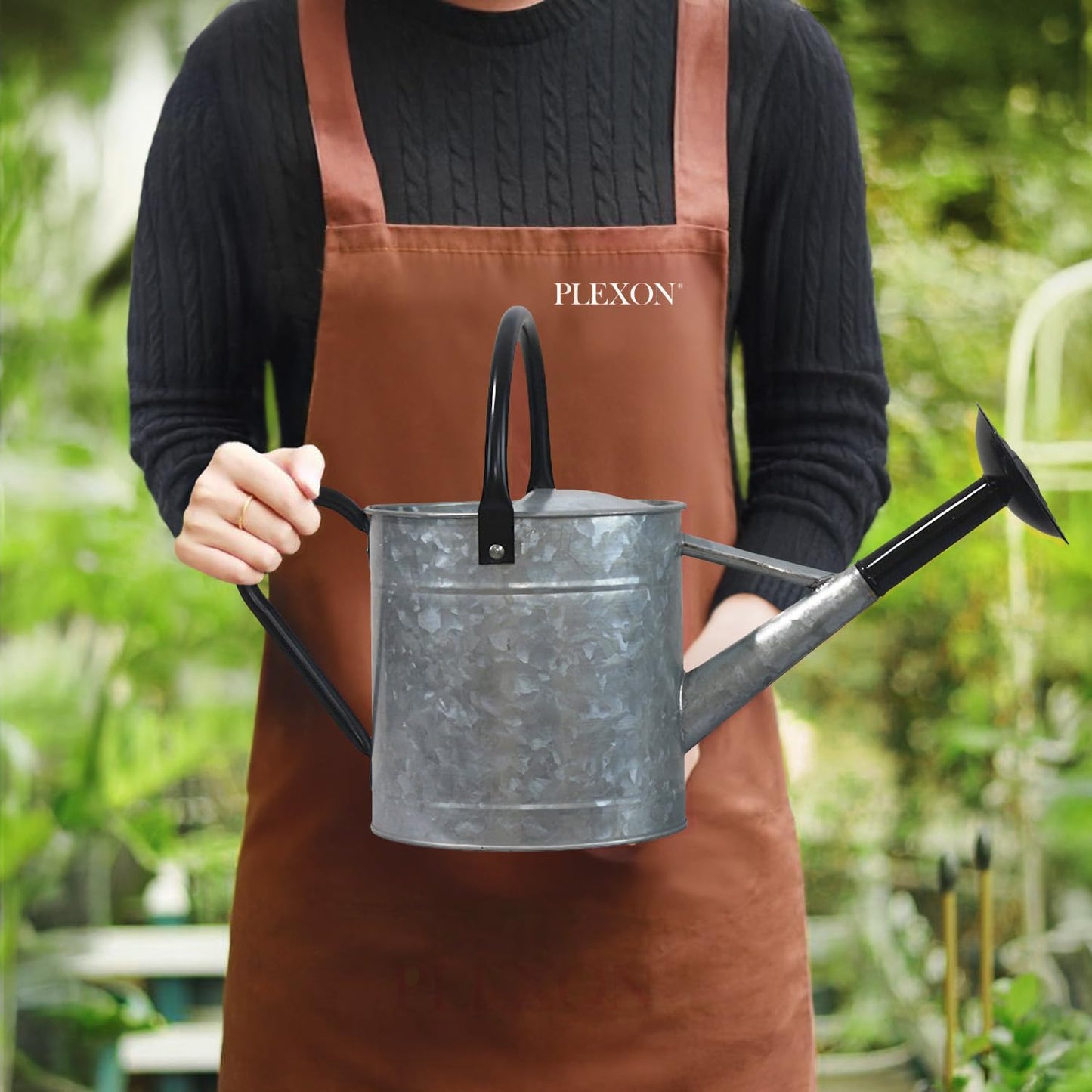 Metal Watering Can Outdoor 1 Gallon, Flower Plant Gardening Garden Large Green Watering Can Pot, Galvanized Steel Handles - Removable Spray Spout, Green