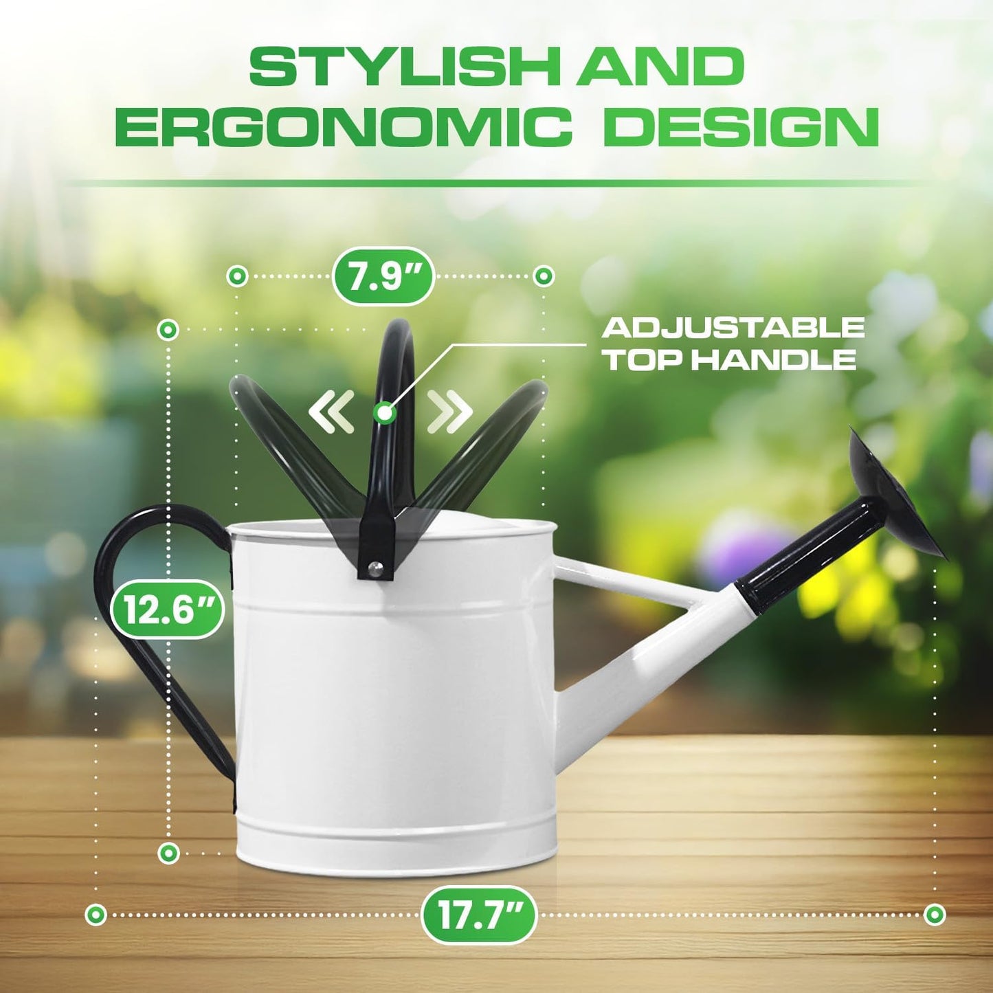 Metal Watering Can Outdoor 1 Gallon, Flower Plant Gardening Garden Large Green Watering Can Pot, Galvanized Steel Handles - Removable Spray Spout, Green